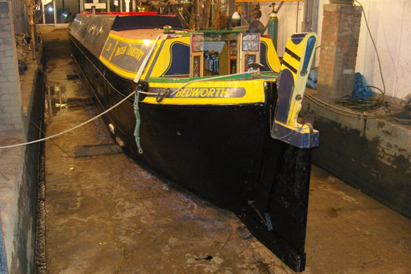 Traditional narrowboat Bedworth in Dry Dock